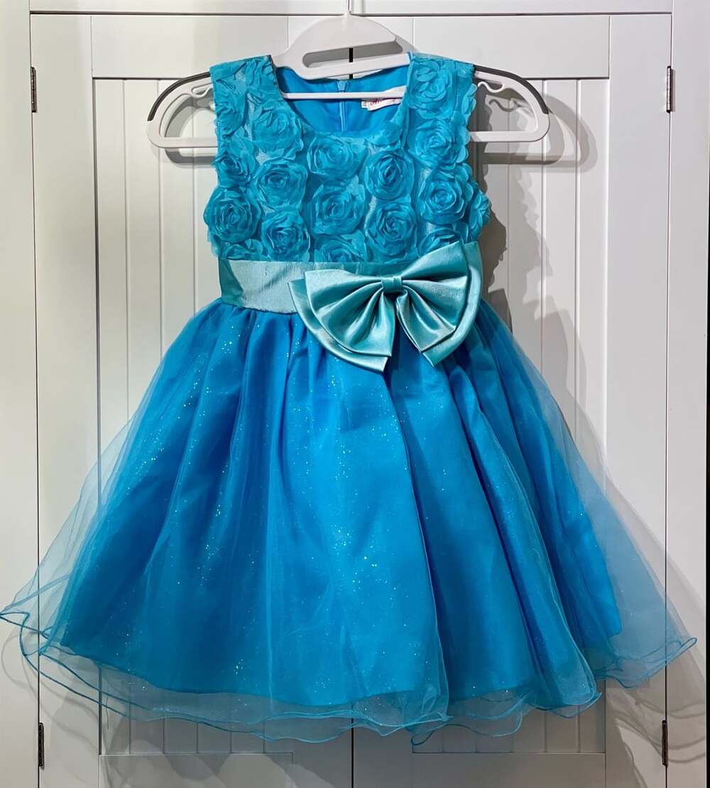 Ai Meng Baby Light Blue Sleeveless Tulle Princess Dress With Rose Bodice And Bow